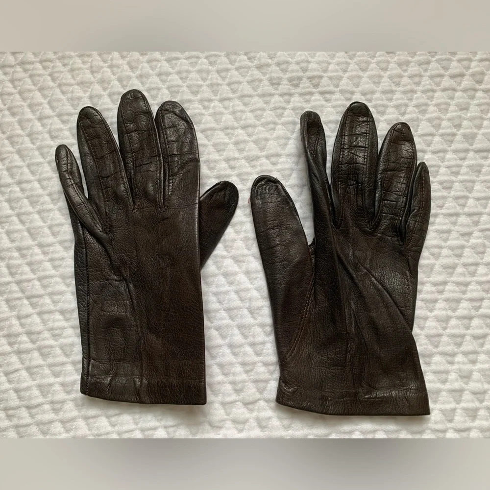 Vintage Brown Grandoe Silk Lined Wrist Length Leather Gloves Size 6.5
